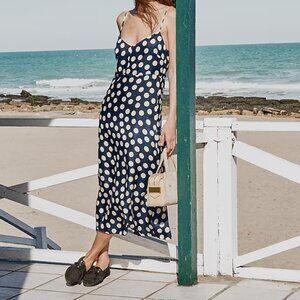 J. Crew Navy Blue Polka Dot Midi Dress